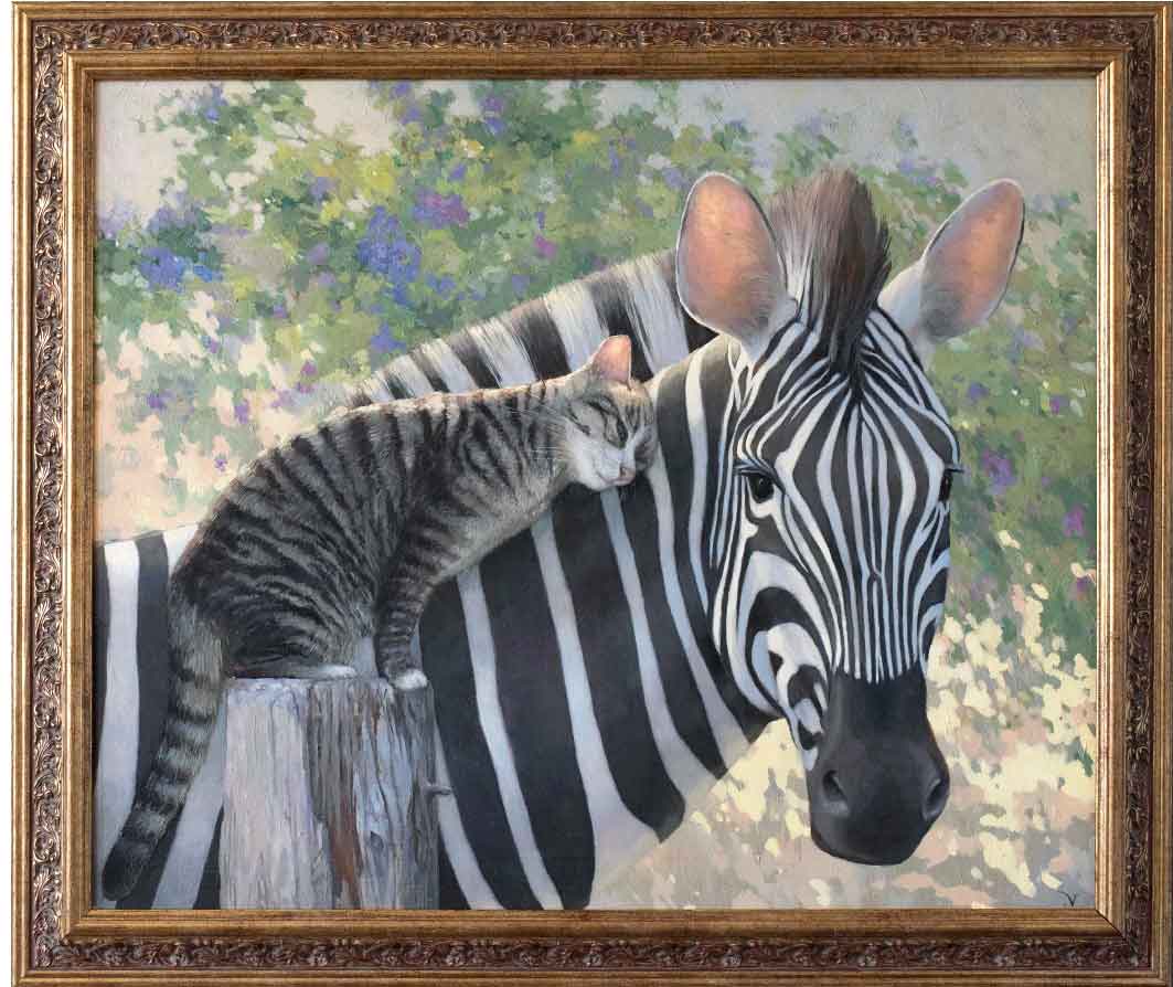 Купить картину с зеброй и котом