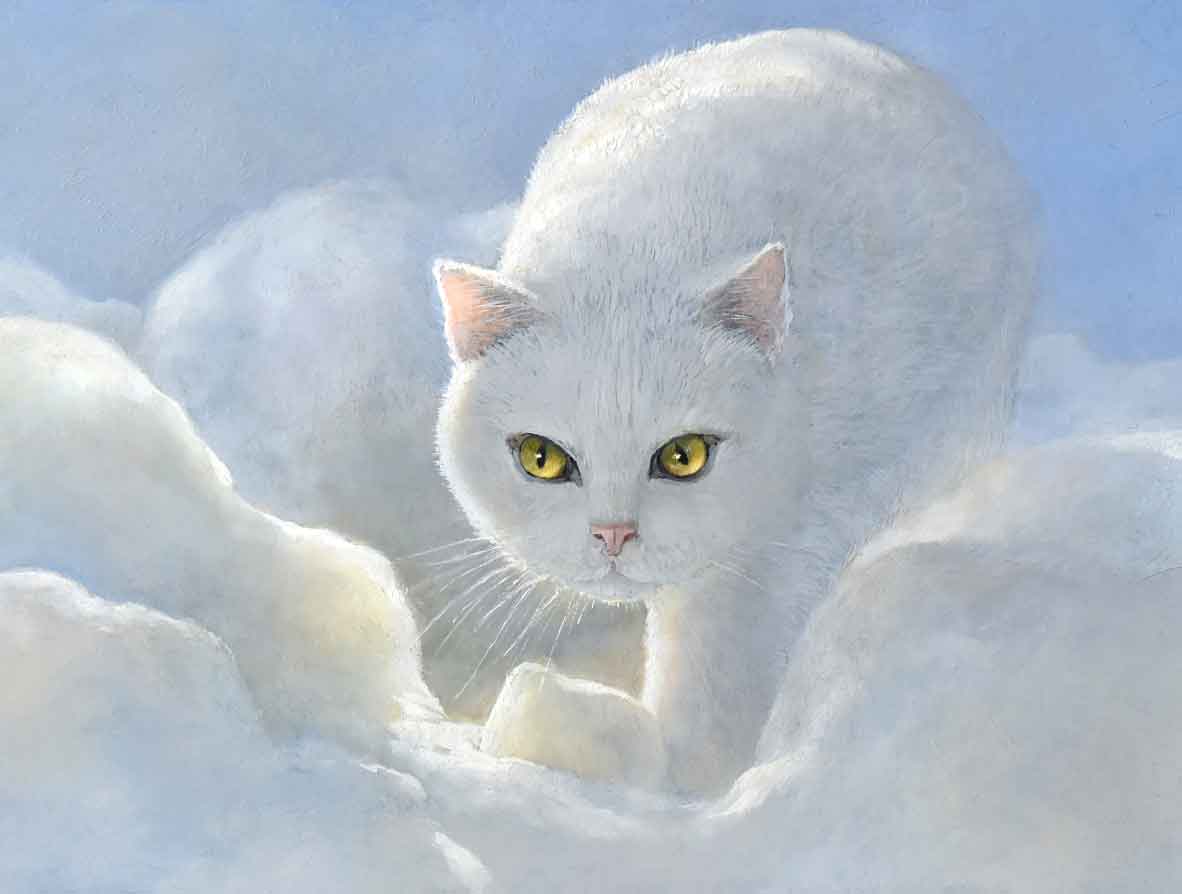 картина с белым котом